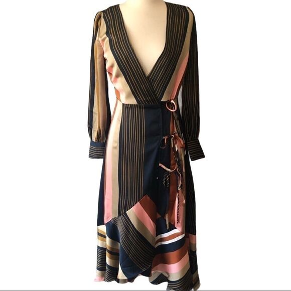 Foxiedox Colorful Striped Faux-Wrap Dress - Picture 6 of 8